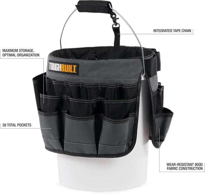 TOUGHBUILT – Bucket Organizer, 5-Gallon Bucket Tool Organizer with 60 Pockets, Loops & Compartments, Reinforced 1680D Ballistic Fabric for Contractors, Electricians & Builders (TB-85) - Image 3